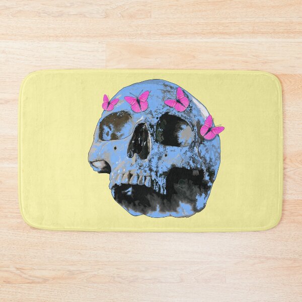 Item preview, Sky blue skull (side view) with pink butterflies designed and sold by m-yoga-store.