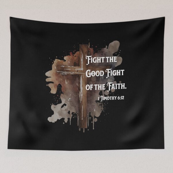 Item preview, 1 Timothy 6:11 Fight the Good Fight Bible Verse designed and sold by 5PointsDigital.