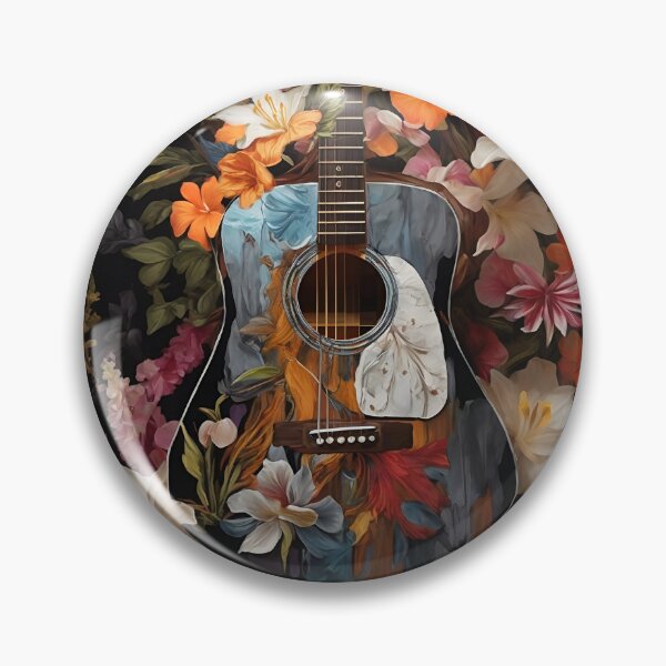 Item preview, acoustic guitar surrounded by flowers in Oil Painting designed and sold by Bcolors.