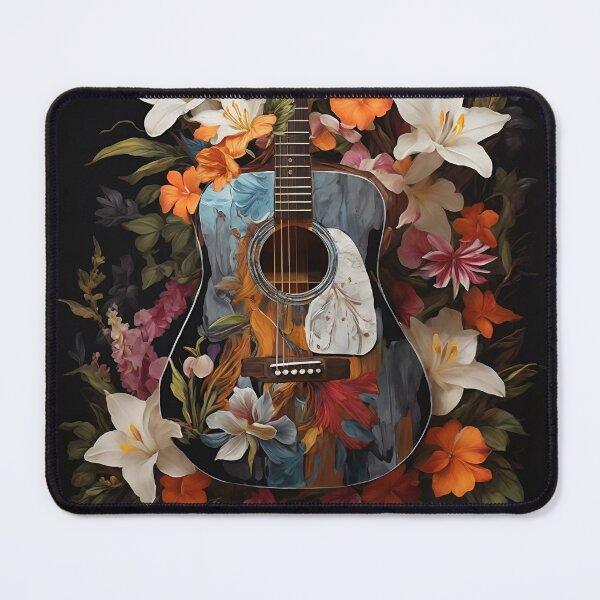 Item preview, acoustic guitar surrounded by flowers in Oil Painting designed and sold by Bcolors.