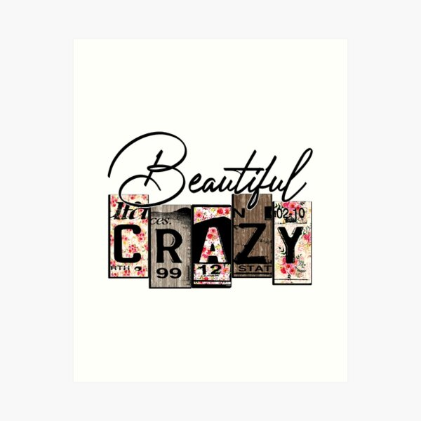 Luke Combs Beautiful Crazy Vintage Script Song Lyric Music Print - Red  Heart Print