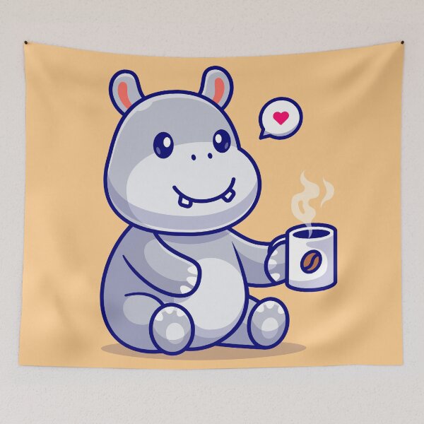 Item preview, Caffeine Companion: Cute Hippo Drinking Coffee Icon designed and sold by hjian8219.