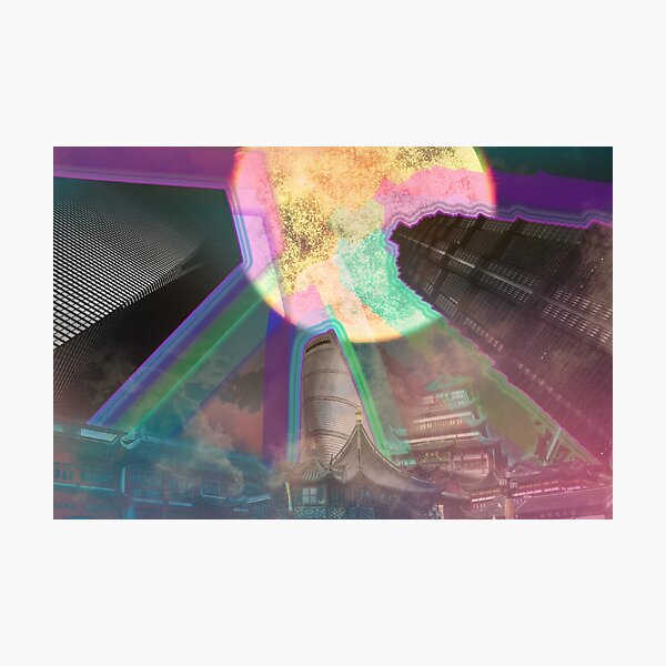 The sky is not enough - Digitale Collage - Shanghai - Surreal - Abstrakt - Hochhäuser - Sonne - Trippy Art - Architektur Fotodruck