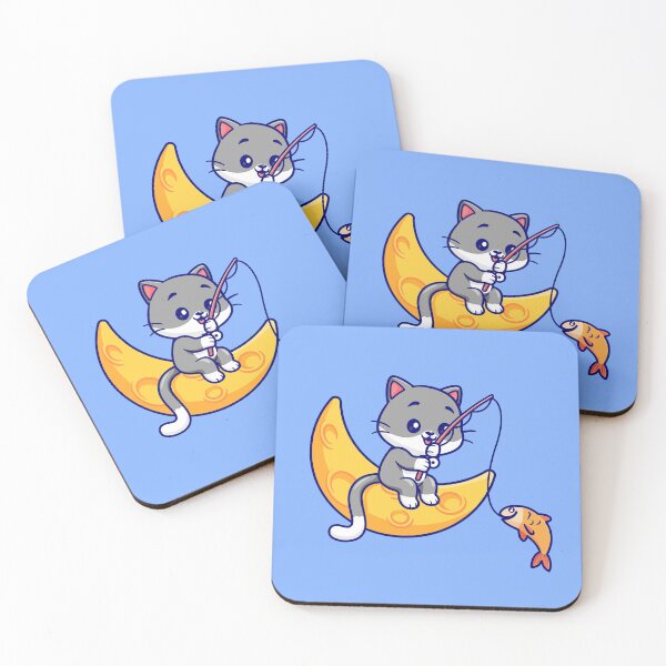 Item preview, Moonlit Fishing Adventure: Cute Cat Cartoon Icon designed and sold by hjian8219.