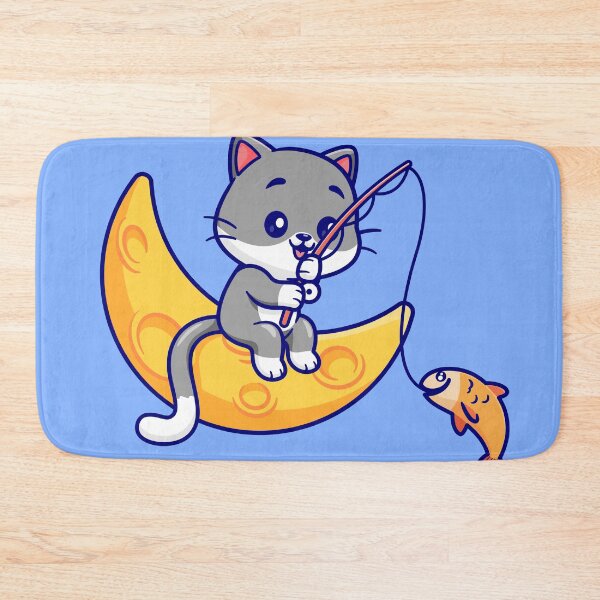 Item preview, Moonlit Fishing Adventure: Cute Cat Cartoon Icon designed and sold by hjian8219.