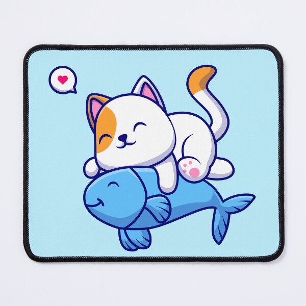 Item preview, Cat's Affection: Cute Cat Hugging Fish Cartoon Icon designed and sold by hjian8219.
