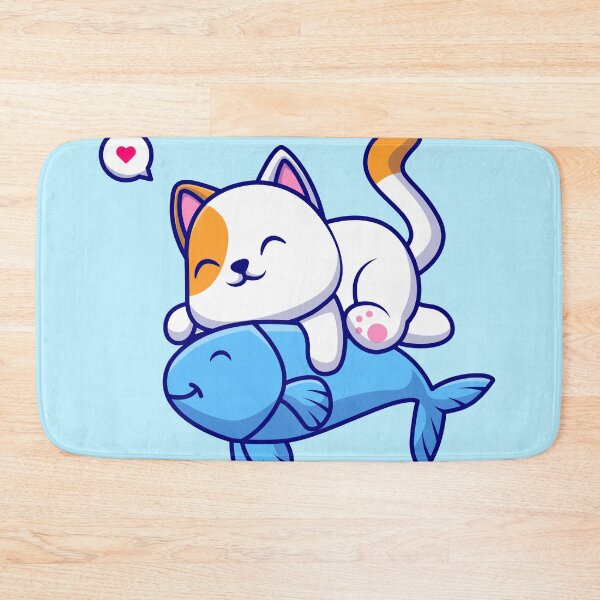 Item preview, Cat's Affection: Cute Cat Hugging Fish Cartoon Icon designed and sold by hjian8219.