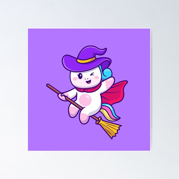 Item preview, Enchanting Unicorn Witch: Magical Broom Ride Cartoon designed and sold by hjian8219.