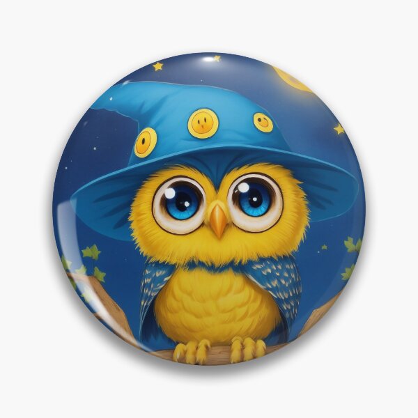 Item preview, Cute baby owl with big blue eyes in a funny hat, cartoon-style owl on the tree, baby owl l in the starry sky designed and sold by FunnySunny T-Shirts.