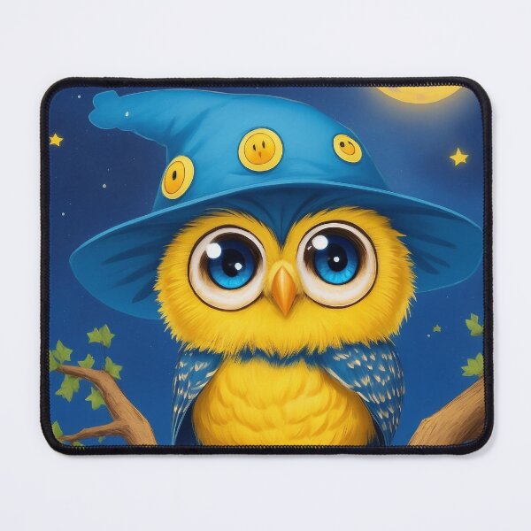 Item preview, Cute baby owl with big blue eyes in a funny hat, cartoon-style owl on the tree, baby owl l in the starry sky designed and sold by FunnySunny T-Shirts.