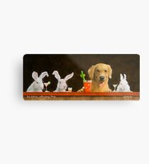Lienzo metálico Will Bullas / impresión artística / liebre del perro con una joven rubia ... / humor / animales