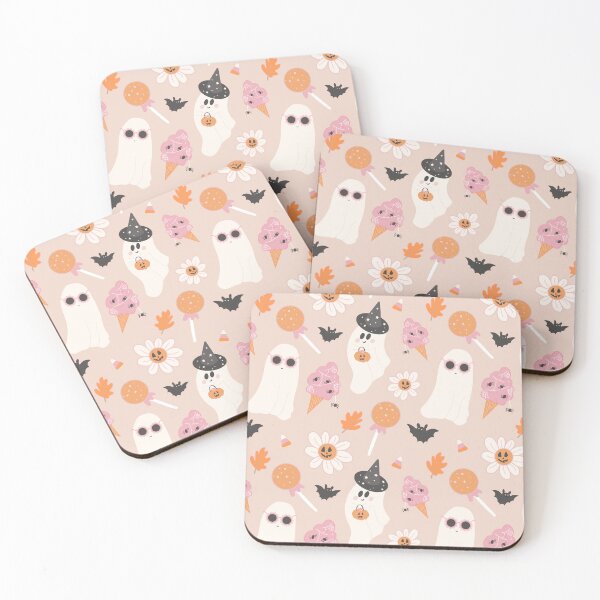 Item preview, Ghost Party Peach Background Seamless Pattern Print designed and sold by Lucy Ortiz Studio.