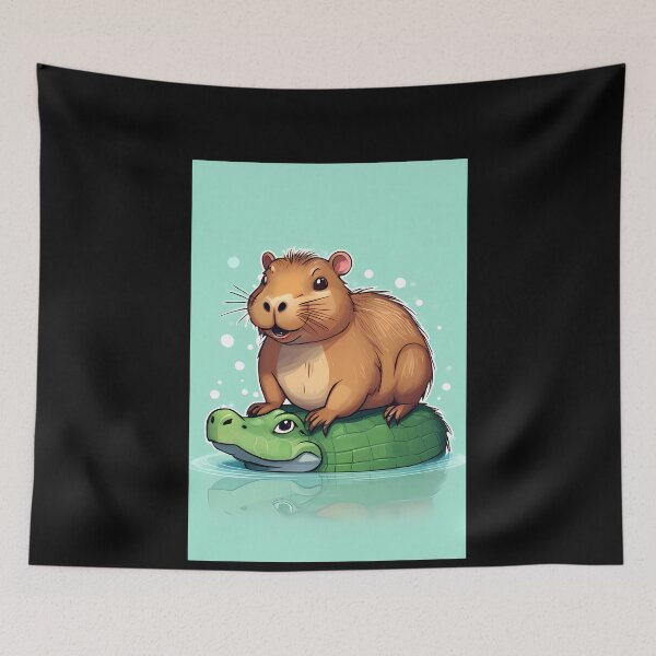 Item preview, Charming Capybara and Alligator Cartoon designed and sold by Mechanical-Artt.