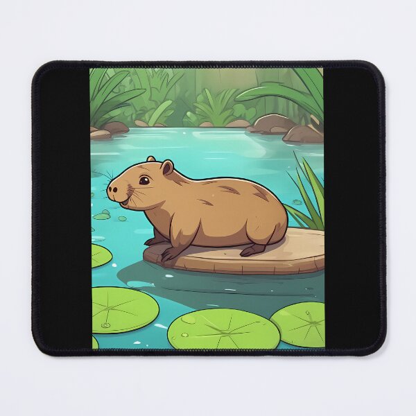 Item preview, Cartoon Capybara Duo in a Serene Pond designed and sold by Mechanical-Artt.