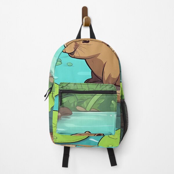 Item preview, Cartoon Capybara Duo in a Serene Pond designed and sold by Mechanical-Artt.