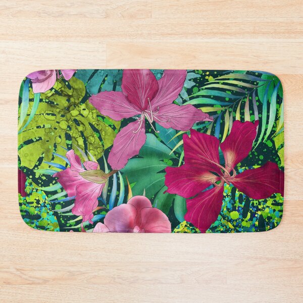Item preview, Dark tropical flowers and palm leaves Orchids, Bauhinia flowers watercolor exotic printloral seamless pattern designed and sold by likapix.