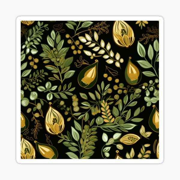 Buntes Fantasiemuster schwarz gelb orange grün  Ornamente Wald Früchte Sticker