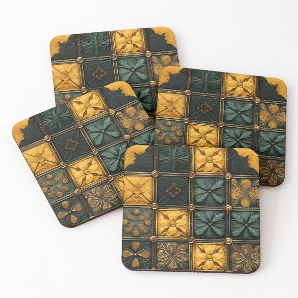 Item preview, Colorful fantasy pattern green gold copper ornaments metallic designed and sold by G-M-Designs.