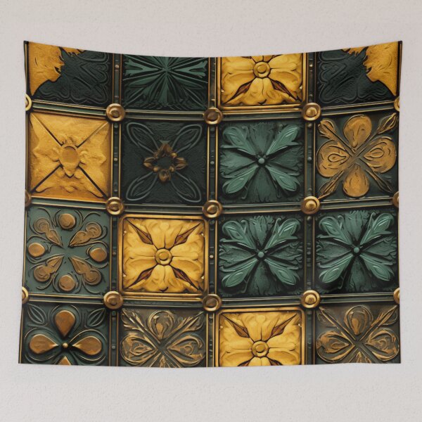 Artikelvorschau, Buntes Fantasiemuster grün gold kupfer Ornamente metallic entworfen und verkauft von G-M-Designs.