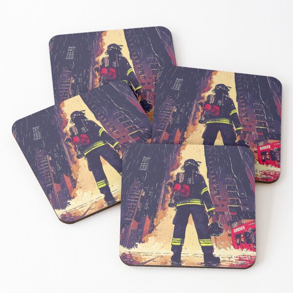 Item preview, Fire - Anime firefighter fireman in a rainy city designed and sold by TomFrontierArt.