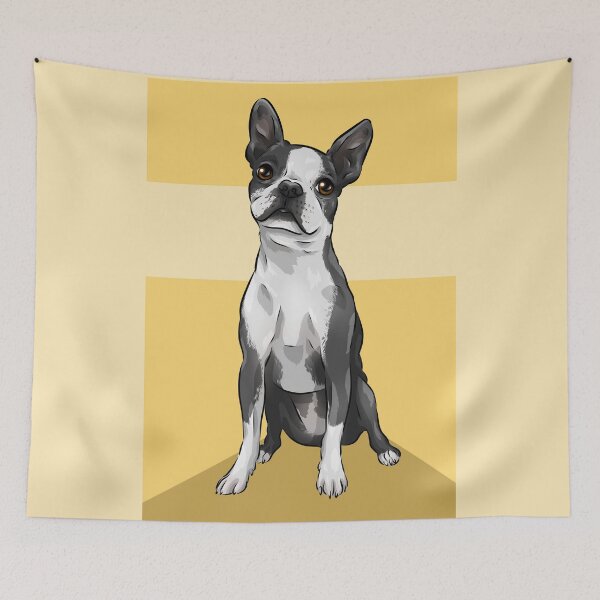 Item preview, Cute Boston Terrier Dog | Yellow Background designed and sold by shirinsart.