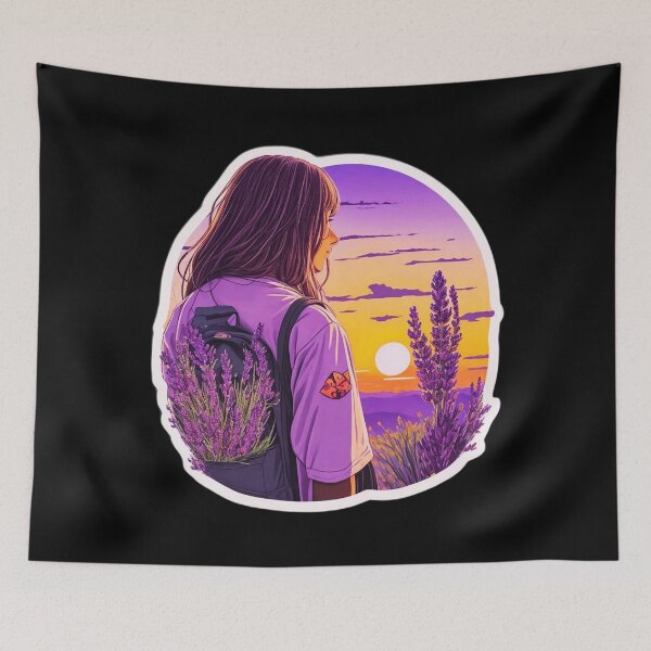 Item preview, Backpacker Girl Watching Sunset over Lavender Field designed and sold by Ridiculam Toga.