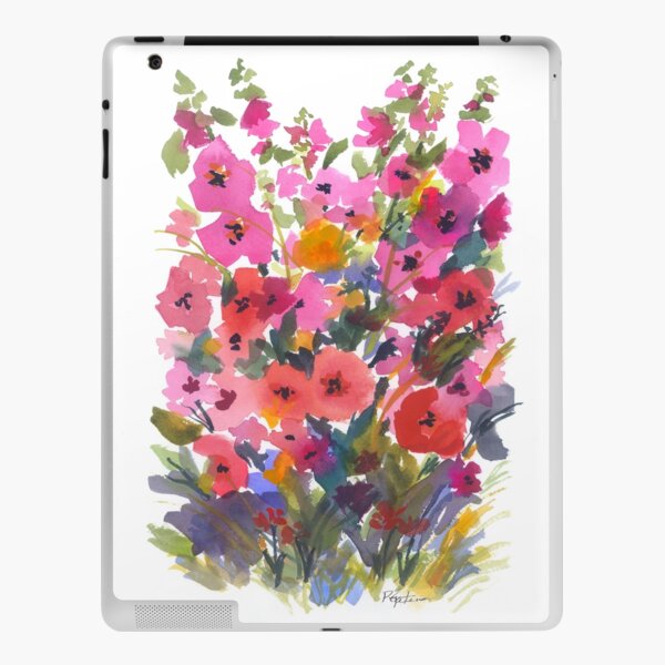 My Red Hollyhock Garden iPad Skin
