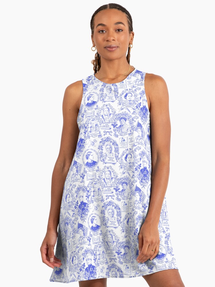 Feminist Pioneers Toile in Royal Blue with Women from Around the World"  A-Line Dress for Sale by vinpauld | Redbubble