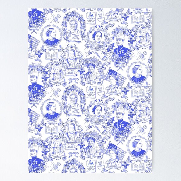 Vista previa del artículo con la obra «Pioneras feministas Toile en azul real con mujeres de todo el mundo», diseñado y vendido por vinpauld.