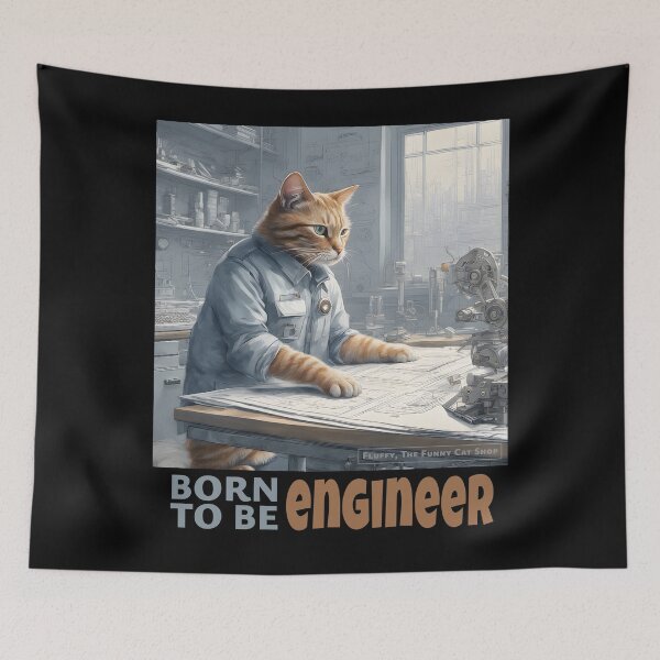 Item preview, Born to be engineer, smart cat with tools, a funny cat lover T-shirt designed and sold by FluffyFunnyCat.