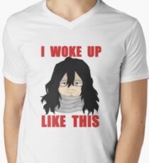 Aizawa Shouta Eraserhead "Ich bin so aufgewacht" Chibi BNHA / MHA T-Shirt mit V-Ausschnitt