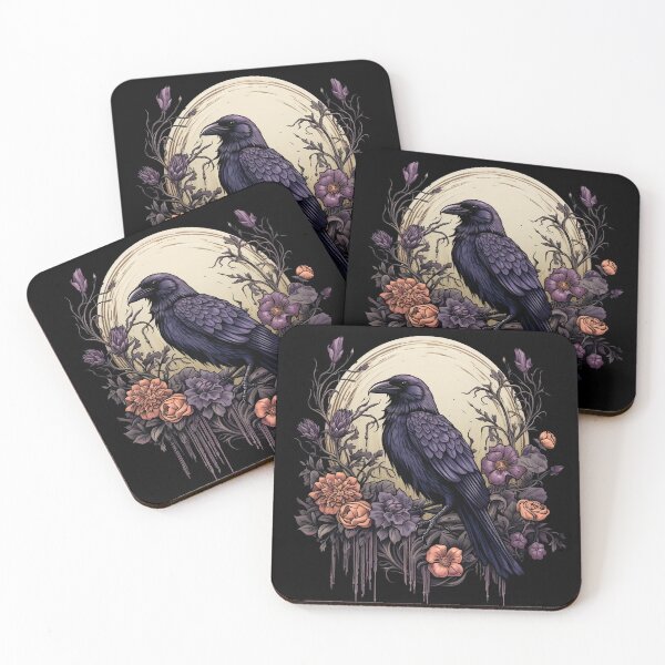 Item preview, Aesthetic Halloween Raven, mystical floral design designed and sold by iclipart.