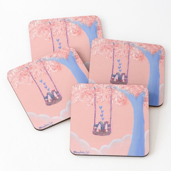 Item preview, Penguin couple on tree swing in pink sky. designed and sold by PenguinGirl-Art.