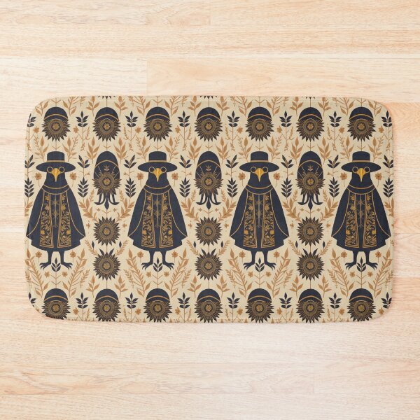 Item preview, Vintage Plague Doctor SCP-049 Halloween Illustration Fall Leaves Print Pattern designed and sold by CoffeeIsATrip.