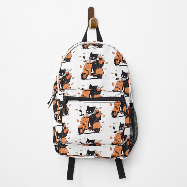 Item preview, black cat on a moped carries a pumpkin, Halloween cat designed and sold by Niktarka.