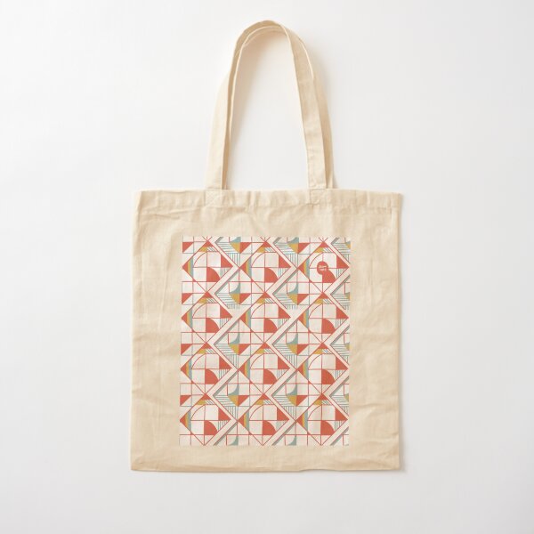 DesignerMim Hand-drawn Geometric Pattern - Coral, Aqua & Mustard Cotton Tote Bag