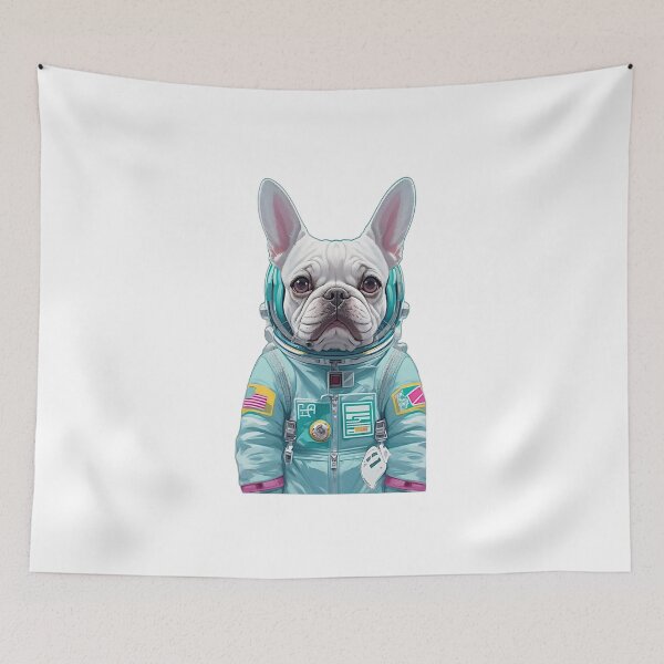 Item preview, The vector illustration depicts a sad French Bulldog dressed in a mint-colored astronaut suit, creating a whimsical and poignant piece of artwork. designed and sold by Best-Art-32.