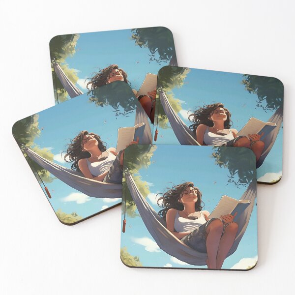 Item preview, Woman reading in hammock under blue sky designed and sold by ArrangedDesigns.