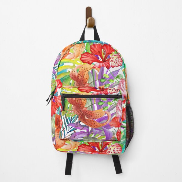 Item preview, Tropical flowers, palm leaves watercolor colorful print. Lily, Delonix flowers, Monstera, Banana leaf, Cordyline exotic summer jungle print designed and sold by likapix.