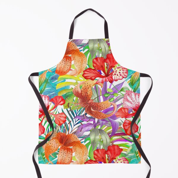 Artikelvorschau, Tropische Blumen, Palmblätter, Aquarell, bunter Druck. Lilie, Delonix-Blumen, Monstera, Bananenblatt, exotischer Sommerdschungeldruck von Cordyline entworfen und verkauft von likapix.