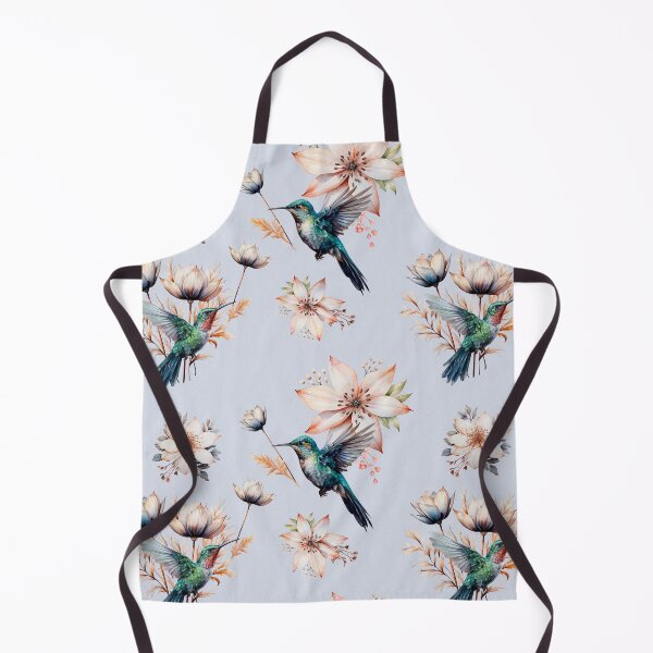 Item preview, Hummingbird with herbs and abstract watercolor flowers pattern on light blue designed and sold by DariyaDell.