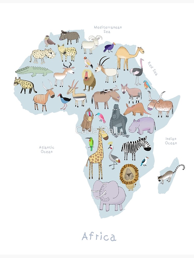Map Of Africa With Animals By Artist Carla Daly map-of-africa-with-animals-by-artist-carla-daly-photographic-print-for-sale-by-carladaly-redbubble