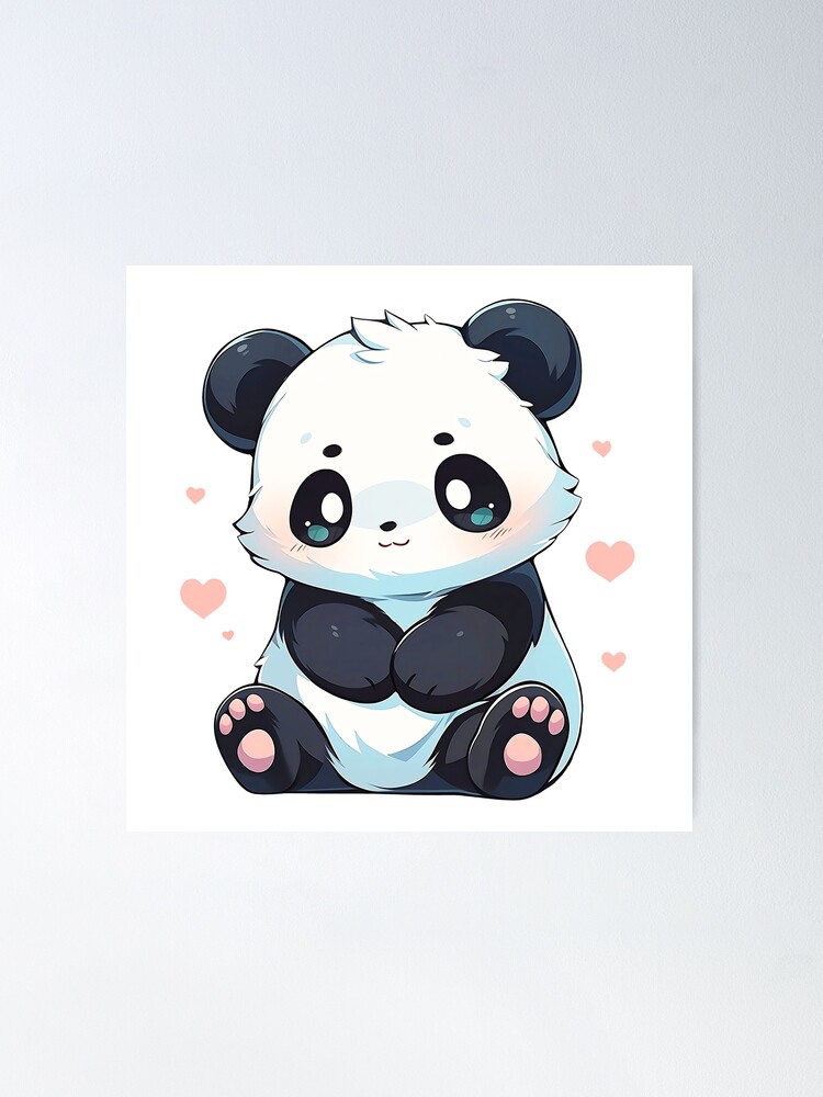 Cute Panda Kawaii Chibi Hand drawn Illustration | Poster