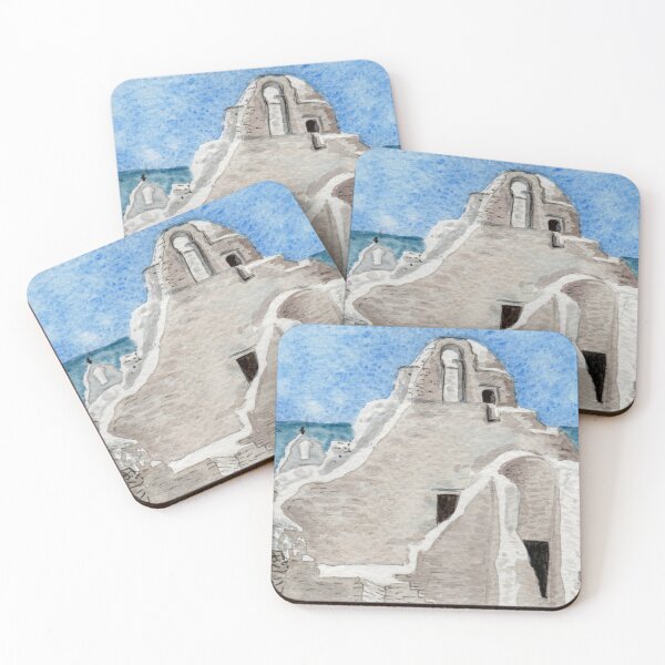 Item preview, Mykonos Chapel Greek Island watercolor designed and sold by Zamen.