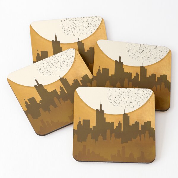 Item preview, Golden Sunrise And Flying Birds Murmuration Over A City Skyline designed and sold by art-by-el-sid.