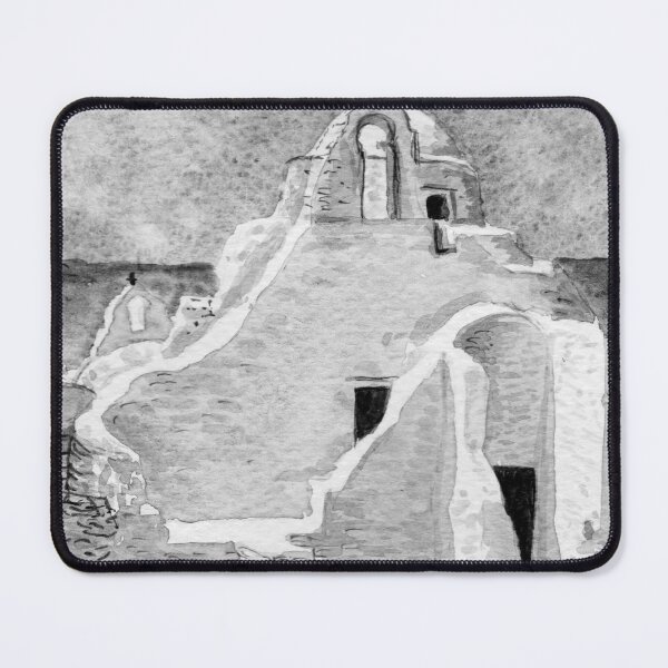 Item preview, Mykonos Chapel Greek Island watercolor black and white version designed and sold by Zamen.