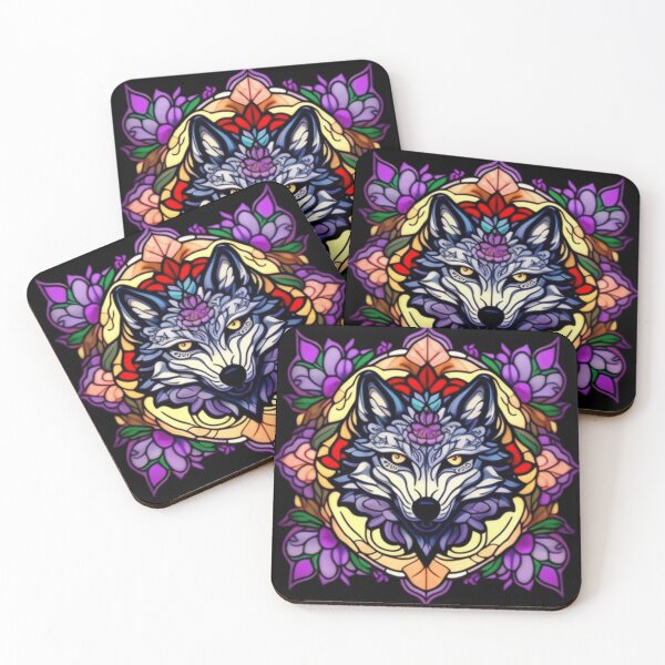 Item preview, Stained glass wolf floral  designed and sold by Roxburylane.