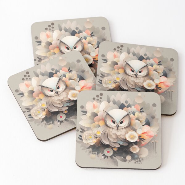 Item preview, Owl & Abstract Floral Harmony: Dynamic Lines in Light Black & Beige designed and sold by PaintbrushPlace.