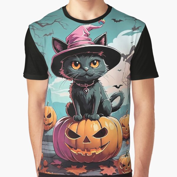 Black halloween cat with spooky pumpkins Poster by BrisaArtPrints