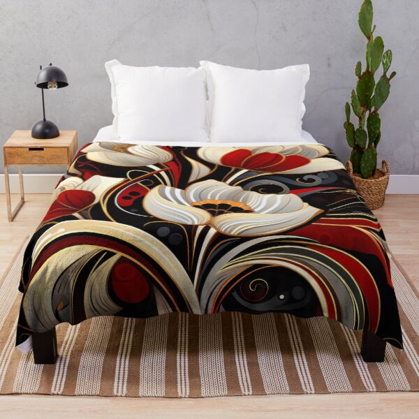 Item preview, Black & Red Floral Elegance: Silver and Gold Accents in Wallpaper Design designed and sold by PaintbrushPlace.